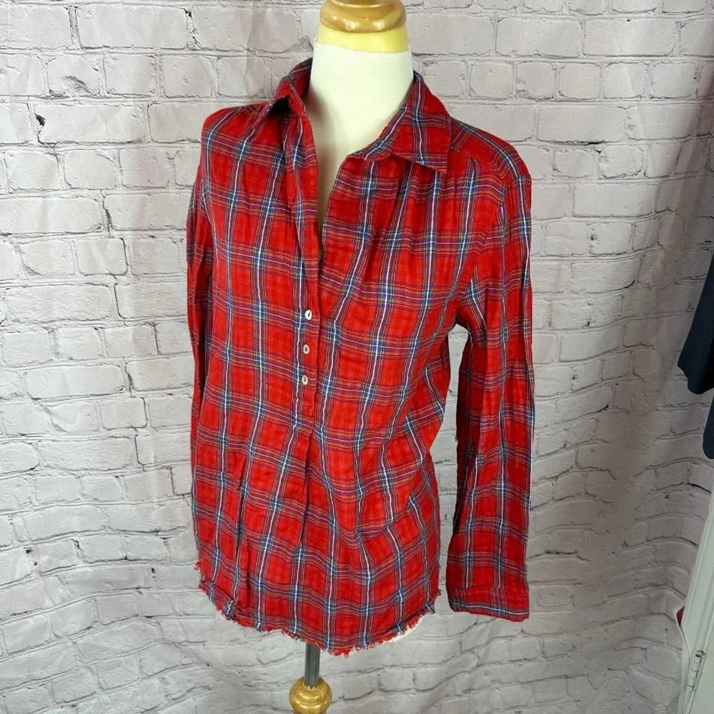NWT Boutique umgee long sleeve plaid top size medium with raw hem